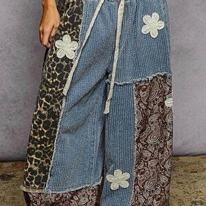 Pol Oversized Joggers Contrast Patchwork - Denim Leo Multi